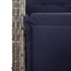 vidaXL 9-teiliges Essgruppe für den Außenbereich – Grau, Polyrattan mit verstellbaren Stühlen, marineblauen Kissen und Tisch aus gehärtetem Glas