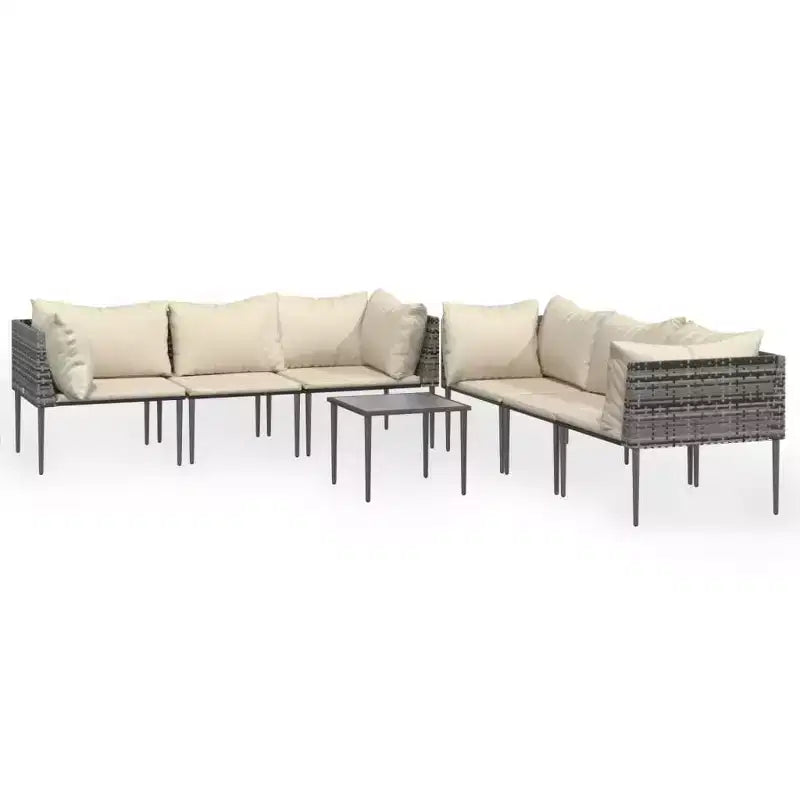 vidaXL 7 Piece Patio Lounge Set with Cushions Gray Poly Rattan
