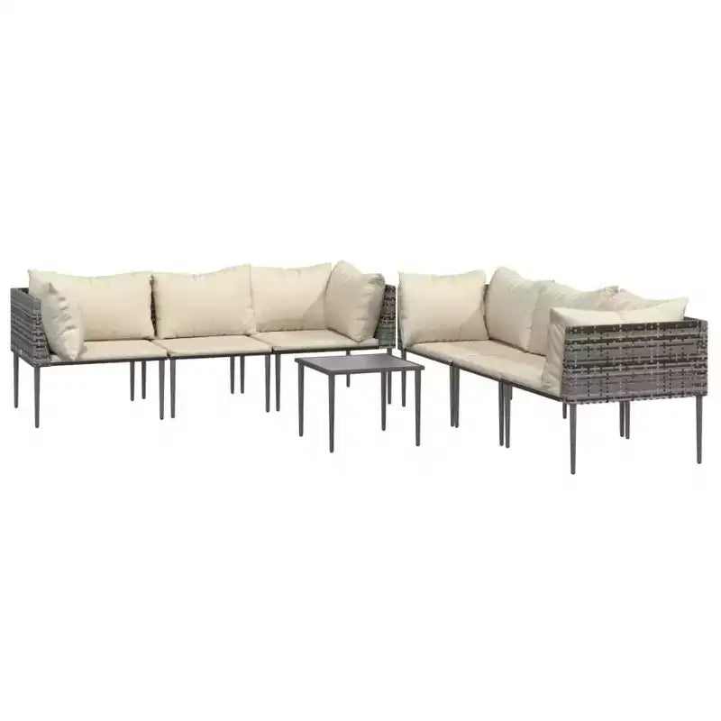 vidaXL 7-teiliges Garten-Lounge-Set mit Kissen Grau Polyrattan