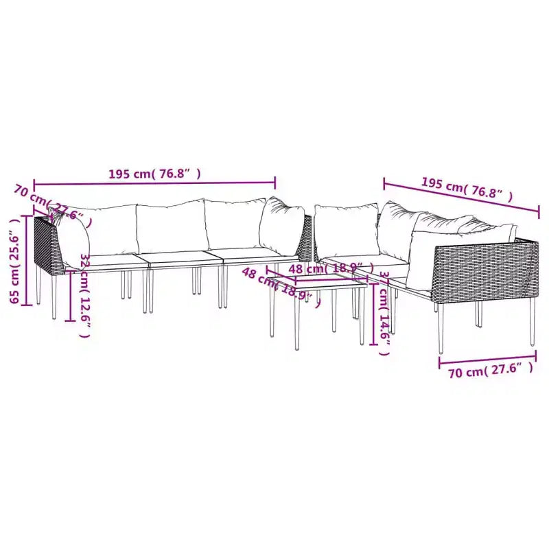 vidaXL 7-teiliges Garten-Lounge-Set mit Kissen Grau Polyrattan