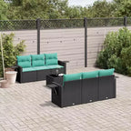 vidaXL 7-teiliges Garten-Sofa-Set mit Kissen Schwarz und Blau Polyrattan