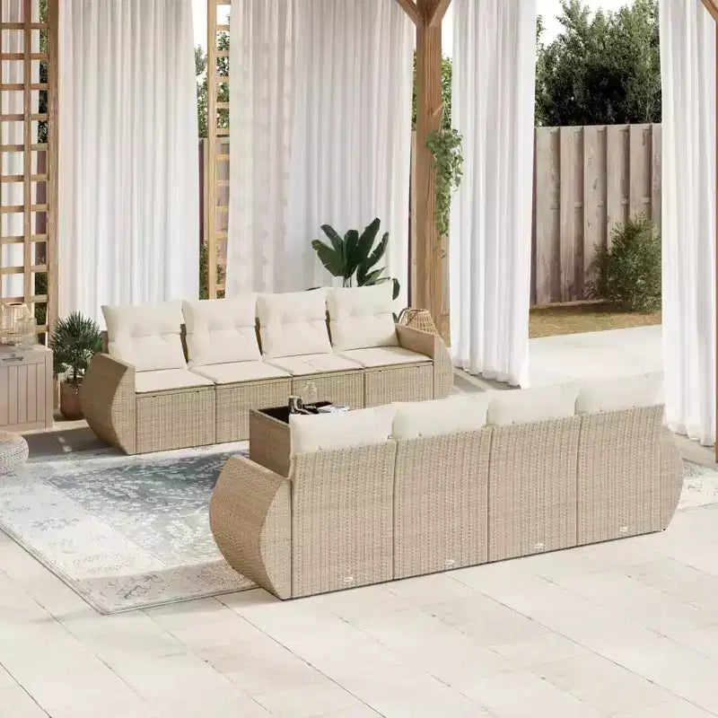 vidaXL Garten-Sofa-Set Beige PE Rattan Großes modulares Garten-Sofa-Set