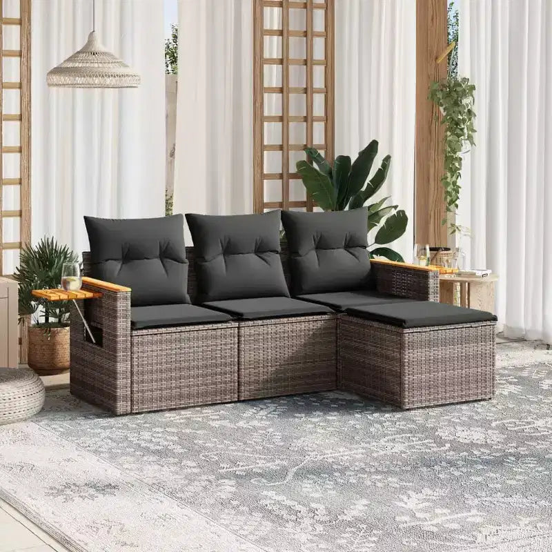 vidaXL Garten-Sofa-Set Grau Polyrattan Standard Modular