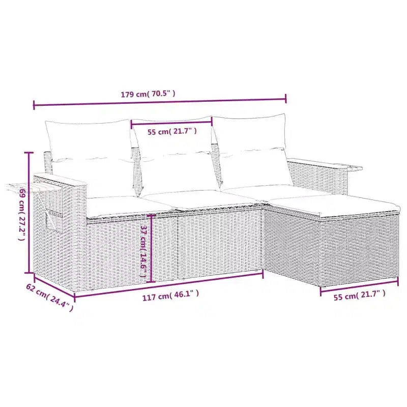 vidaXL Garten-Sofa-Set Grau Polyrattan Standard Modular