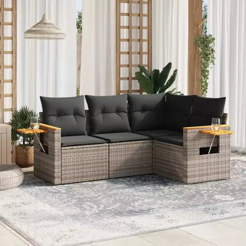 vidaXL Gartensofa-Set Grau Polyrattan Große Verstellbare Füße