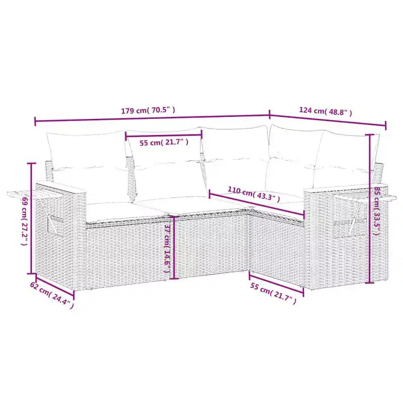 vidaXL Gartensofa-Set Grau Polyrattan Große Verstellbare Füße