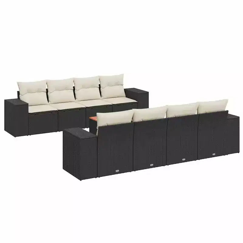 vidaXL Patio Sofa Set with Cushions Outdoor Furniture 9 Piece Poly Rattan - Black and Cream