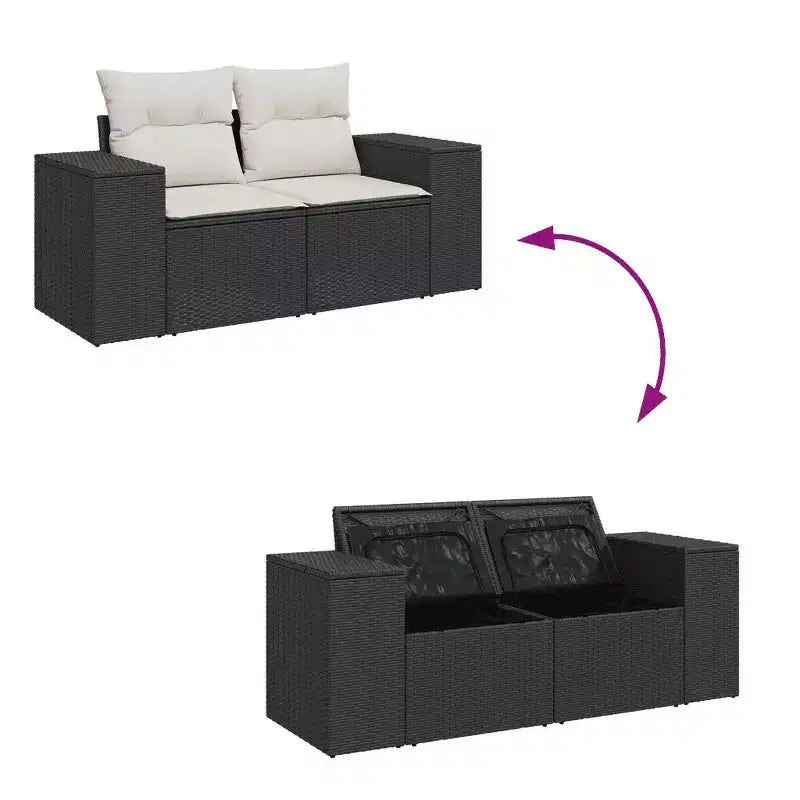 vidaXL Gartensitzgruppe mit Kissen Outdoor-Möbel 9-teilig Polyrattan - Schwarz und Creme