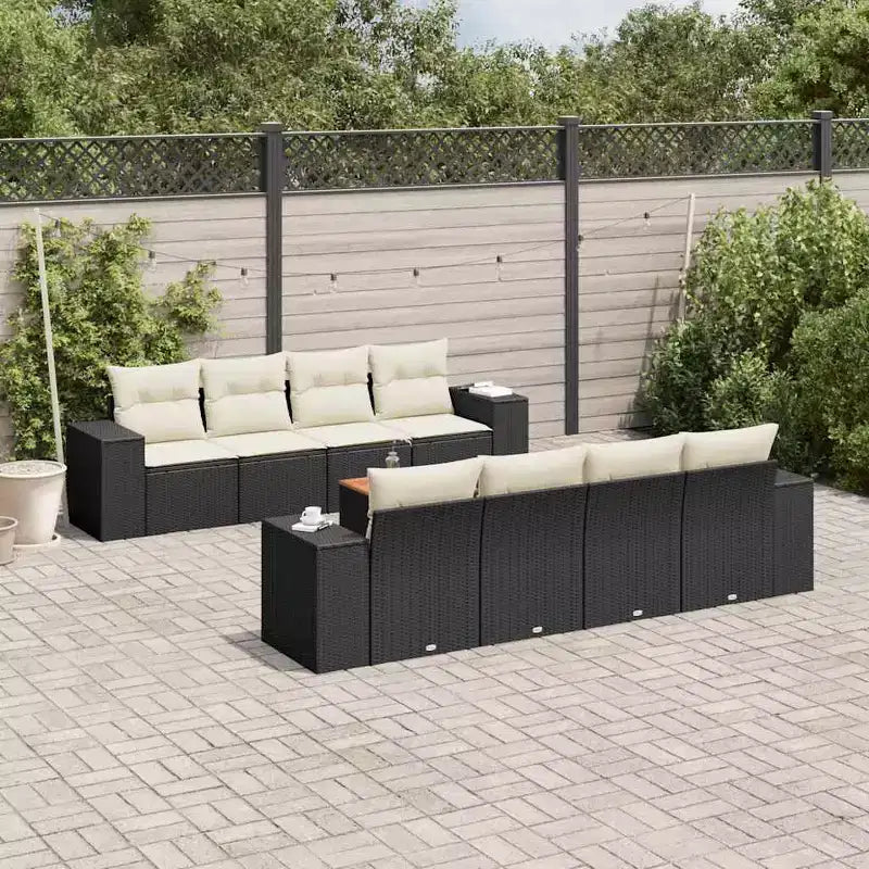 vidaXL Gartensitzgruppe mit Kissen Outdoor-Möbel 9-teilig Polyrattan - Schwarz und Creme