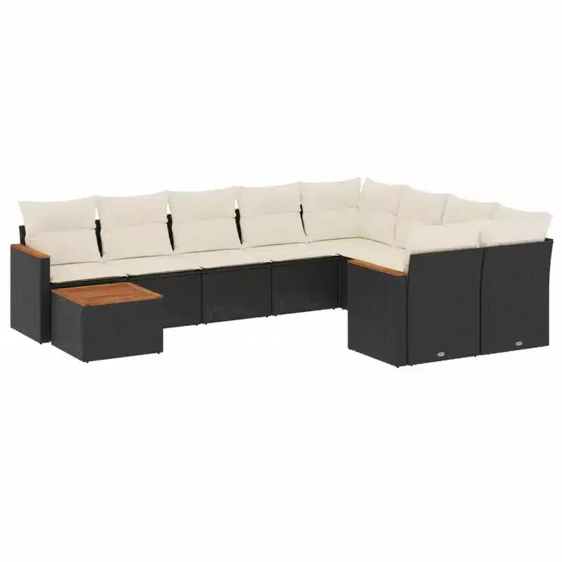 vidaXL 10 Piece Patio Sofa Set with Cushions Black Poly Rattan - Black and Cream