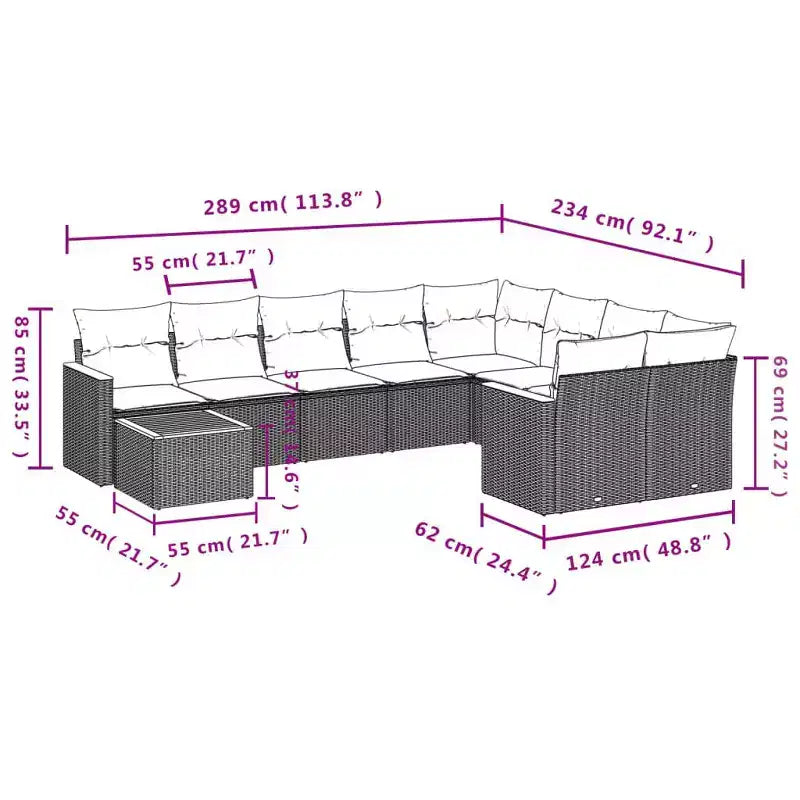 vidaXL 10-teiliges Loungeset mit Kissen Polyrattan Schwarz - Schwarz und Cremeweiß