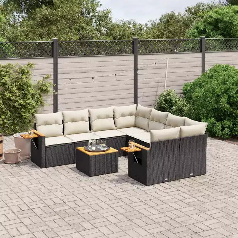 vidaXL Garten-Sofagarnitur Schwarz, Cremeweiß