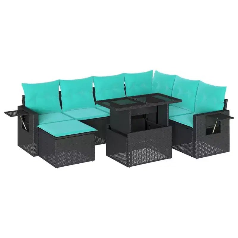 vidaXL Patio Sofa Set with Cushions Table and Couches 8 Piece Poly Rattan - Black