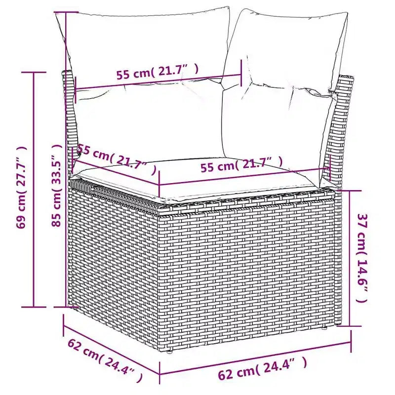 vidaXL Loungeset mit Kissen, Tisch und Sofas, 8-teilig, Polyrattan - Schwarz