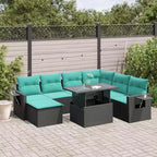 vidaXL Loungeset mit Kissen, Tisch und Sofas, 8-teilig, Polyrattan - Schwarz
