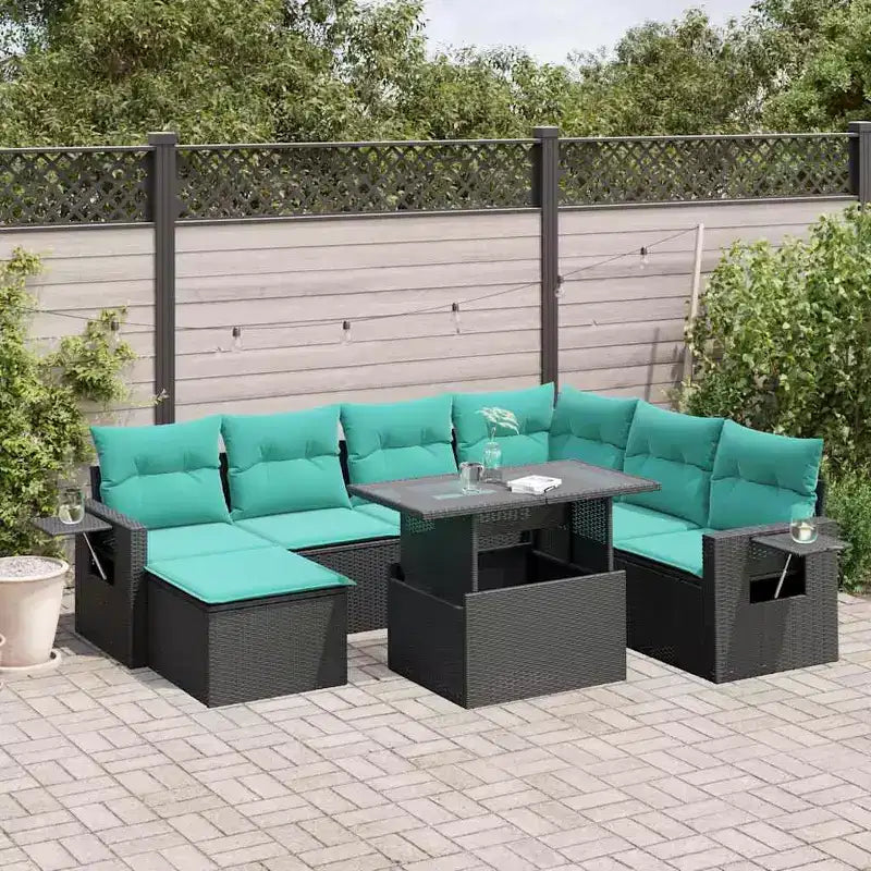 vidaXL Loungeset mit Kissen, Tisch und Sofas, 8-teilig, Polyrattan - Schwarz