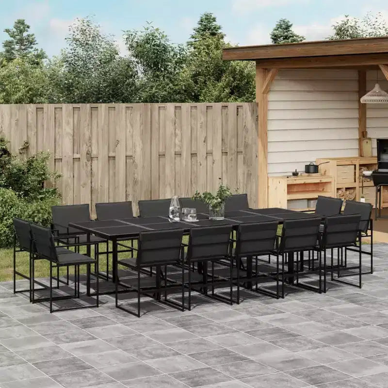vidaXL 15-teiliges Terrassen-Essgruppe mit Kissen Schwarz Textilene
