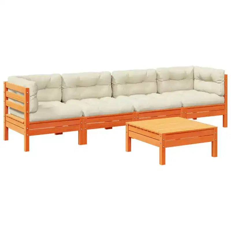 vidaXL Garden Sofa Set Wax Brown Solid pine wood, Oxford fabric, PP cotton