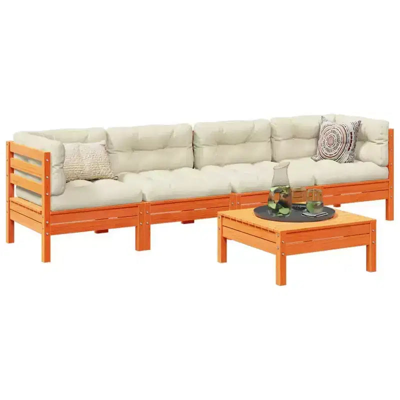 vidaXL Garten-Sofa-Set Wachsbraun Kiefer Massivholz, Oxford-Gewebe, PP-Baumwolle