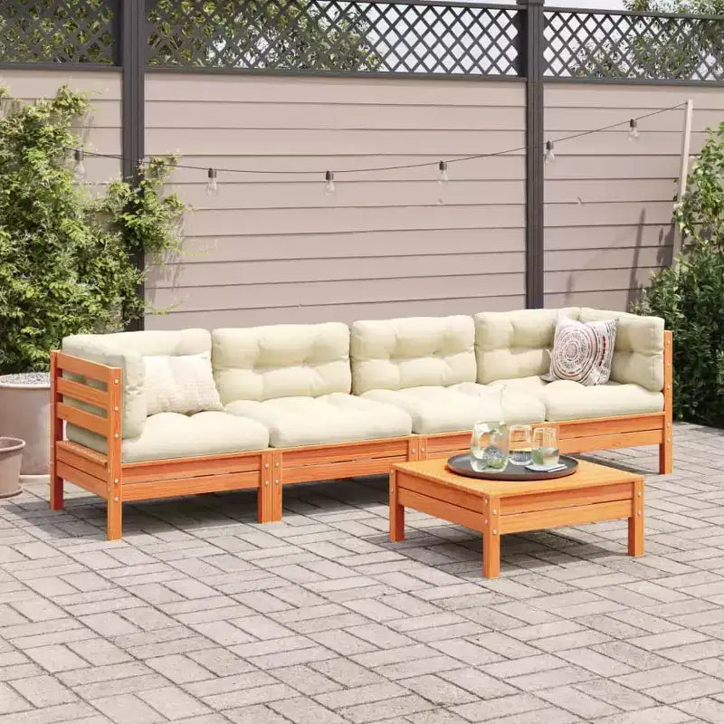 vidaXL Garten-Sofa-Set Wachsbraun Kiefer Massivholz, Oxford-Gewebe, PP-Baumwolle