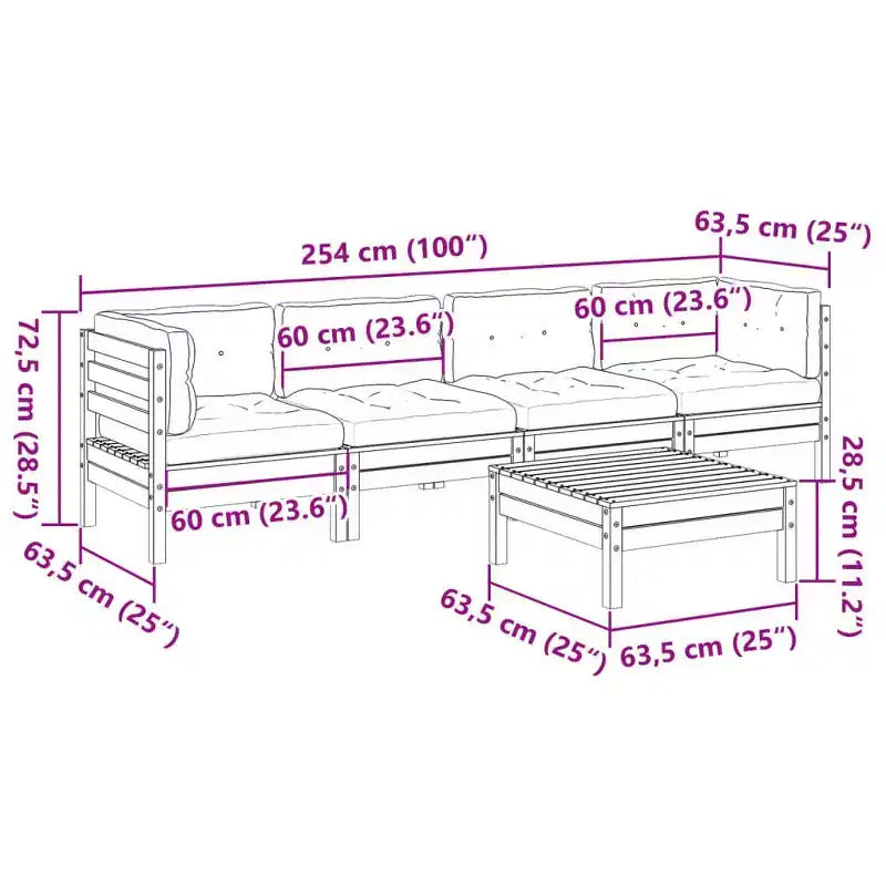 vidaXL Garten-Sofa-Set Wachsbraun Kiefer Massivholz, Oxford-Gewebe, PP-Baumwolle