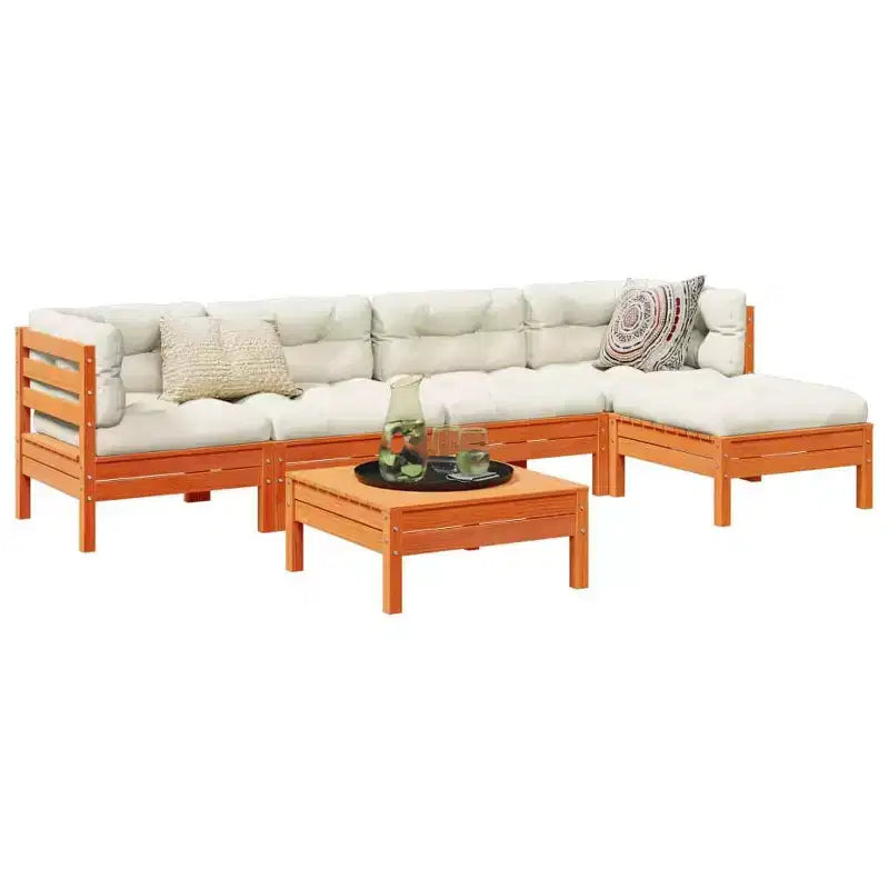 vidaXL Garten-Sofa-Set Wachsbraun Massives Kiefernholz, Oxford-Gewebe Groß