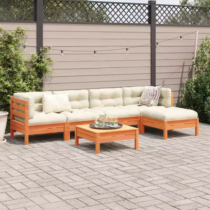vidaXL Garten-Sofa-Set Wachsbraun Massives Kiefernholz, Oxford-Gewebe Groß