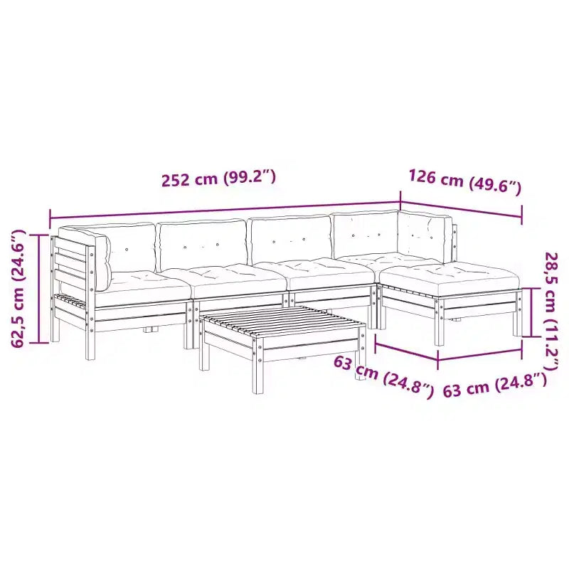 vidaXL Garten-Sofa-Set Wachsbraun Massives Kiefernholz, Oxford-Gewebe Groß