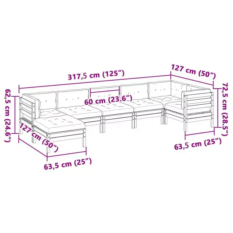 vidaXL Gartensofa-Set Wachsbraun Massives Kiefernholz Groß Modular