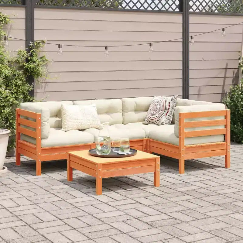 vidaXL Gartensofa-Set Wachsbraun Kiefer Massivholz 5-teilig modular