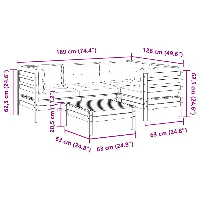 vidaXL Gartensofa-Set Wachsbraun Kiefer Massivholz 5-teilig modular