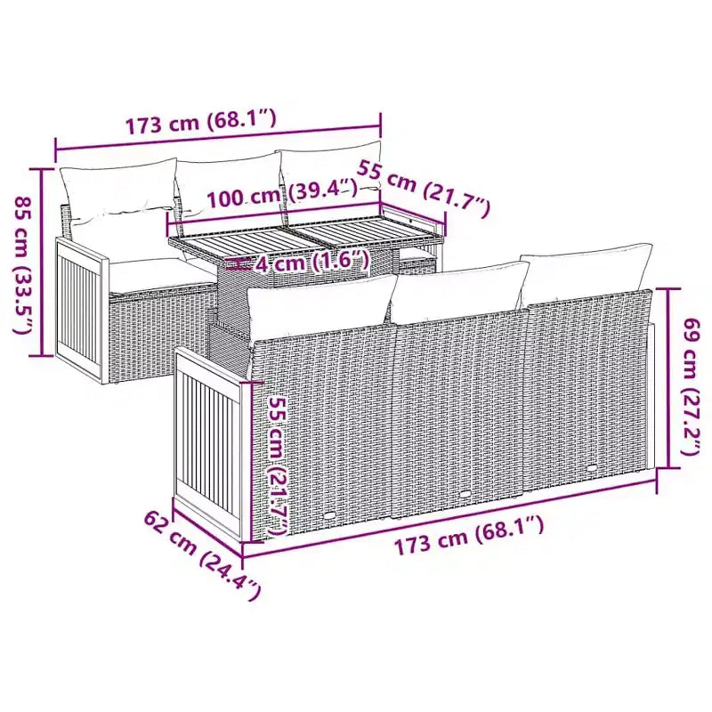 vidaXL 7-teiliges Gartensofa-Set mit Kissen Schwarz Polyrattan Akazie