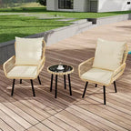 3-teiliges Gartenmöbel-Set aus PE-Rattan, wasserdichte, UV-beständige Korbstühle und Couchtisch, gepolstertes Konversations-Set für Garten, Balkon