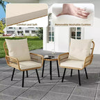 3-teiliges Gartenmöbel-Set aus PE-Rattan, wasserdichte, UV-beständige Korbstühle und Couchtisch, gepolstertes Konversations-Set für Garten, Balkon