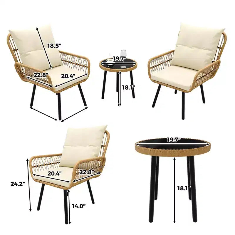 3-teiliges Gartenmöbel-Set aus PE-Rattan, wasserdichte, UV-beständige Korbstühle und Couchtisch, gepolstertes Konversations-Set für Garten, Balkon