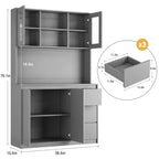 71 Großer Küchenschrank mit Glastür, Küchenbuffet mit LED-Beleuchtung und Steckdosen, Mikrowellenständer, griffloses Design