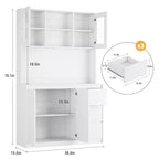 71 Großer Küchenschrank mit Glastür, Küchenbuffet mit LED-Beleuchtung und Steckdosen, Mikrowellenständer, griffloses Design