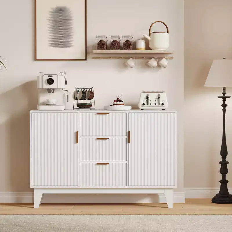 CuisinSmart 47.2 Modernes geriffeltes Sideboard-Buffetschrank, Holzschrank mit 3 Schubladen, 2 Türen & verstellbaren Einlegeböden für Wohnzimmer Küche
