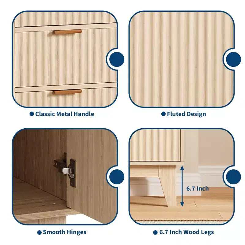 CuisinSmart 47.2 Modernes geriffeltes Sideboard-Buffetschrank, Holzschrank mit 3 Schubladen, 2 Türen & verstellbaren Einlegeböden für Wohnzimmer Küche