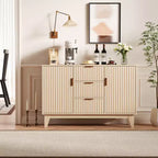 CuisinSmart 47.2 Modernes geriffeltes Sideboard-Buffetschrank, Holzschrank mit 3 Schubladen, 2 Türen & verstellbaren Einlegeböden für Wohnzimmer Küche
