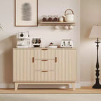 CuisinSmart 47.2 Modernes geriffeltes Sideboard-Buffetschrank, Holzschrank mit 3 Schubladen, 2 Türen & verstellbaren Einlegeböden für Wohnzimmer Küche