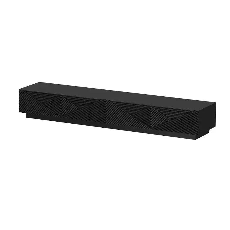 Famapy Schwarzes geometrisches gemustertes TV-Möbel für 78-Zoll-Fernseher, modernes Unterhaltungszentrum mit aufklappbaren Türen, Aufbewahrungsschränke für Ihr Wohnzimmer
