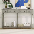 Okak 59.8IN Retro Entryway Table with 4 Drawers, Narrow Console Table with Open Shelves, Hallway Table for Living Room, Foyer, Gray Wash