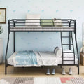 Okak 77.95IN Twin-Over-Full Heavy Duty Metal Bunk Bed, Bed Frames with Enhanced Safety Guardrail and Ladder, Twin Bed for Kids, Adult, Black