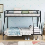 Okak 77.95IN Twin-Over-Full Heavy Duty Metal Bunk Bed, Bed Frames with Enhanced Safety Guardrail and Ladder, Twin Bed for Kids, Adult, Black