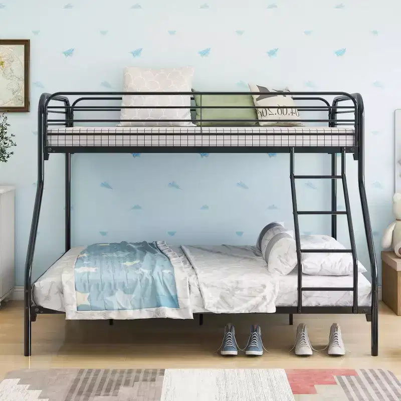 Okak 77.95IN Twin-Over-Full Heavy Duty Metal Bunk Bed, Bed Frames with Enhanced Safety Guardrail and Ladder, Twin Bed for Kids, Adult, Black