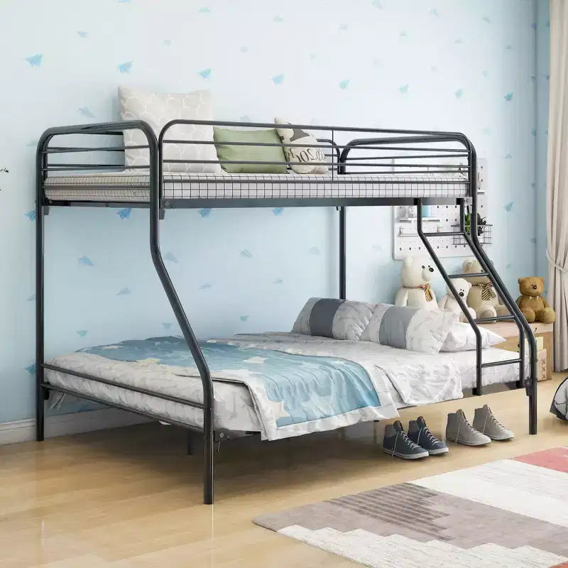 Okak 77.95IN Etagenbett aus Hochleistungsmetall (Doppel-über-Voll), Bettgestell mit verbesserter Sicherheitsreling und Leiter, Einzelbett für Kinder, Erwachsene, Schwarz