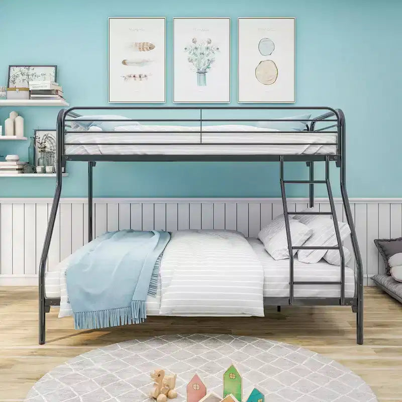 Okak 77.95IN Etagenbett aus Hochleistungsmetall (Doppel-über-Voll), Bettgestell mit verbesserter Sicherheitsreling und Leiter, Einzelbett für Kinder, Erwachsene, Schwarz