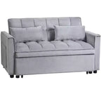 PexFix 3-in-1 Schlafsofa ausziehbarer Couch mit verstellbarer Rückenlehne, Samt-Zweisitzer Futonsofa mit Kissen für Wohnzimmer, Apartment, Grau