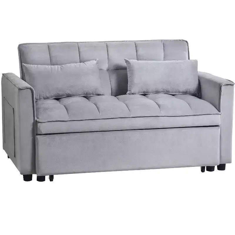 PexFix 3-in-1 Schlafsofa ausziehbarer Couch mit verstellbarer Rückenlehne, Samt-Zweisitzer Futonsofa mit Kissen für Wohnzimmer, Apartment, Grau